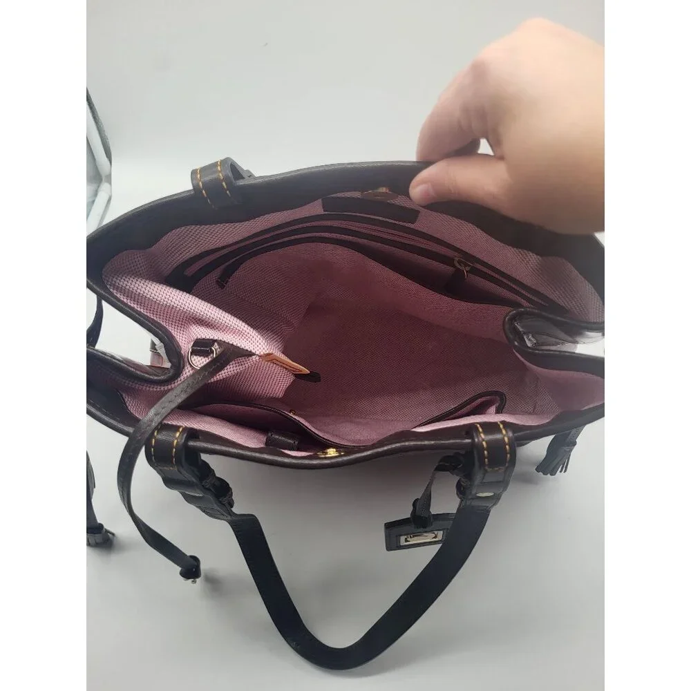 Dooney & Bourke Croco Embossed Leather Double Strap Tassel Bag Cognac - Picture 10 of 15